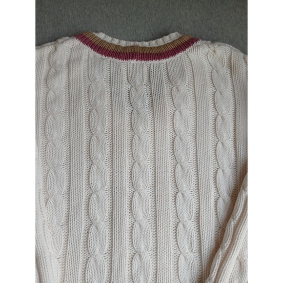 Vintage Gap Sweater Large Tennis Prep Cable Knit V Neck Preppy Wimbleton 90s - Picture 15 of 15